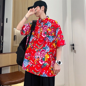 P01中性男女休闲大码花衣服polo衫宽松透气东北大花风团队服图片