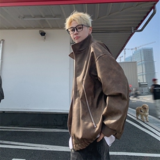 量大优高品质拉链大口袋复古做旧PU皮夹克1213-DY2315特P80，男装夹克，星座1213