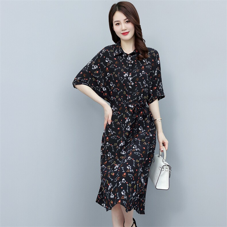 2023时尚气质新款宽松大版系带中长小碎花双绉重磅真丝连衣裙,女装连衣裙,媚琳依坊