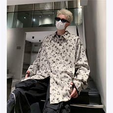 主推暗黑风秋季百搭长袖衬衫男潮流ins满印秋季衬衣外套P48，男装衬衫，电商C306-1