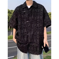 潮风新中式毛边短袖衬衫男夏季设计感复古小众上衣CX015，男装T恤，星座1116A（原606A-3）