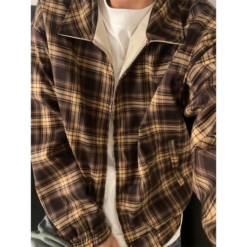 【有货】卡其色两面穿外套男款春秋高级感格子夹克JK941LL-特P75,男装夹克,星座1007（原301D）