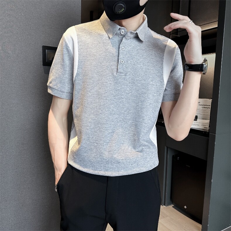 2023新品男装拼接T恤休闲潮男polT恤衫,男装T恤,电商B248