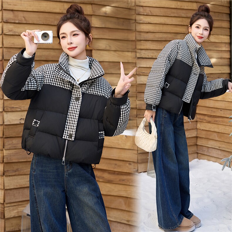 冬装新款格纹撞色超洋气设计感羽绒服外套新标90%白鸭绒，女装羽绒服，姿衣坊