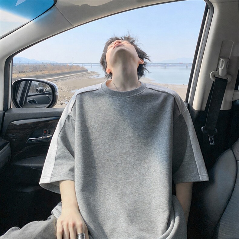 2026夏季新款拼接270g华棉大码短袖T恤男DT6260特P25建议零售价68，男装T恤，电商A001