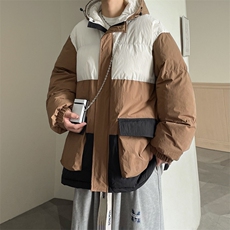 港风2026新品冬季宽松情侣装撞色棉衣棉服冬装加厚外套D008-P100，男装棉衣，星座717