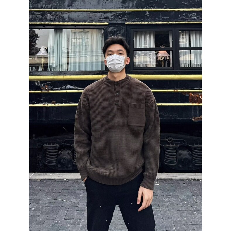 亨利领新款毛衣男冬季日系复古保暖毛线衣外套简约内搭打底衫毛衫,男装T恤,星座506A