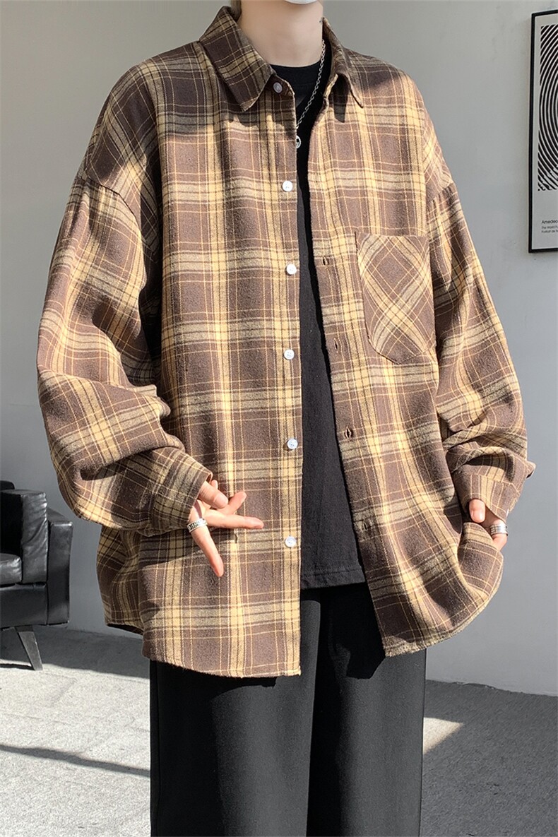 加绒衬衫男冬季新款港风宽松加厚磨毛格子长袖衬衣JR01-特P35,男装衬衫,星座214-3