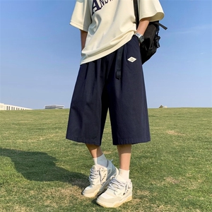 夏季薄款宽松冰丝外穿休闲运动潮流七分裤新款马裤大码男士短裤,香格里拉6月份穿衣搭配图片