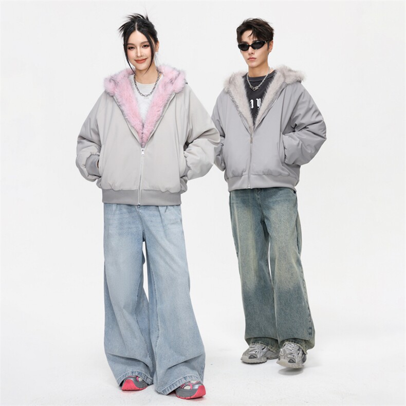 2025冬季美式复古连帽毛领加厚纯色插肩袖宽松休闲棉服MY2524-P95图片