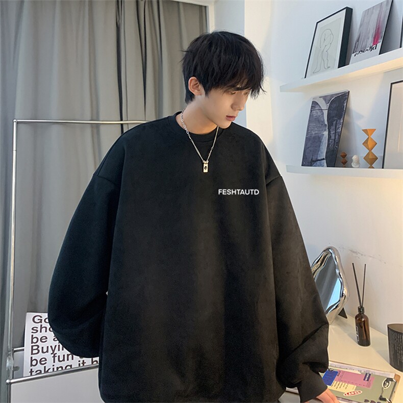 INS日系潮流休闲上衣字母印花麂皮绒圆领卫衣JK23352特批36控59，男装卫衣，星座605(原A050)