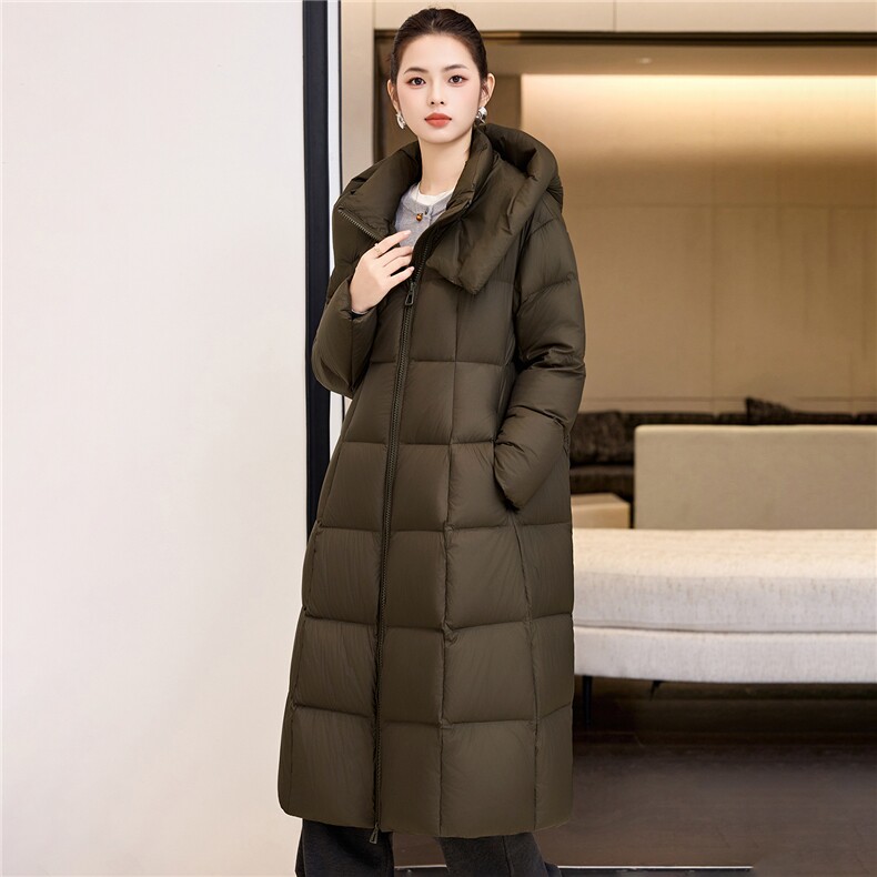 韩版加长款过膝羽绒服2025冬季连帽立领防风A字宽松棉袄,女装羽绒服,阿舍尔精品