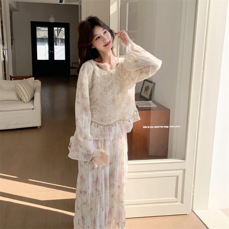 26春新款现-浪漫蕾丝拼接千金碎花半身裙两件套2618-P200K328图片