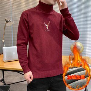 冬季可翻高领毛衣加厚保暖大码刺绣毛衫打底针织衫红M255加绒P43图片