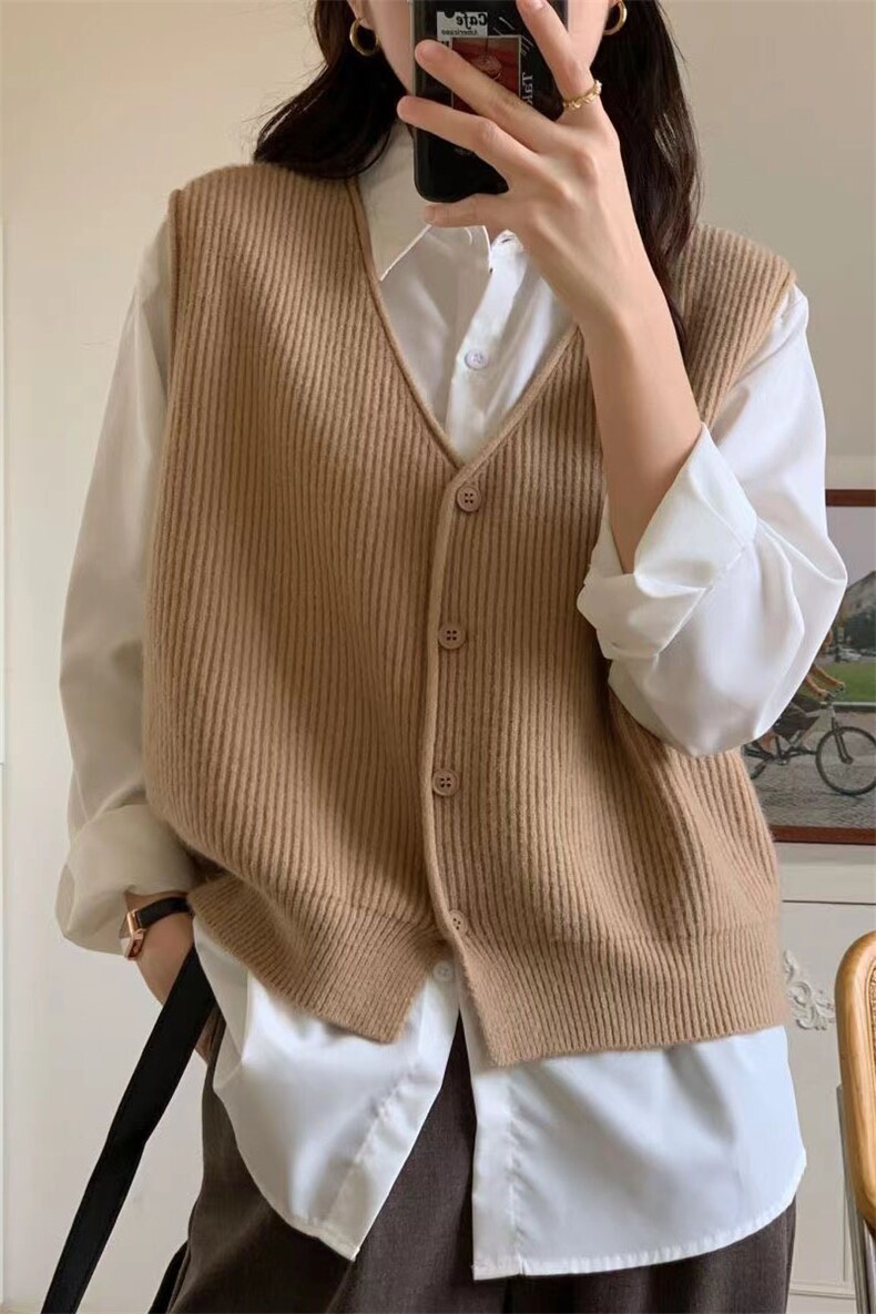秋季开衫女士毛衣针织马甲女款2024新款时尚背心马夹衬衫叠穿外穿,女装马甲,萱芳婷羊绒