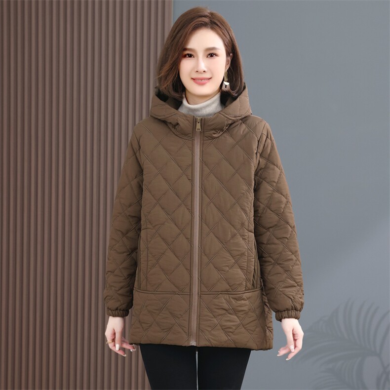 时尚百搭女士棉衣外套保暖显瘦中长款连帽棉服冬季必备单品,女装棉衣/棉服,韩派