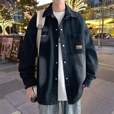 W45-P47春秋季水洗牛仔衬衫男青少年潮牌长袖夹克，男装衬衫，电商B323A