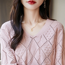 2025时尚百搭菱形镂空针织衫，女装针织衫/毛衣，长今羊