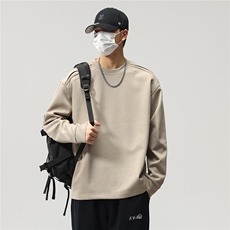 新品纯色简约拼接长袖T恤男卫衣复古深色宽松设计感上衣2810-P40，男装T恤，电商D215
