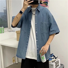 夏季韩版5分短袖牛仔衬衫男士潮流宽松百搭休闲打底衬衣C05-P36，男装衬衫，星座1116A-1（原606A）