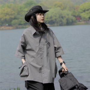 夏季户外机能工装短袖衬衫男女大口袋情侣休闲衬衣 CK629图片