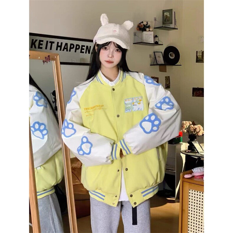春季新款港风美式卡通刺绣拼接立领棒球服夹克外套潮 JK1427-P85图片