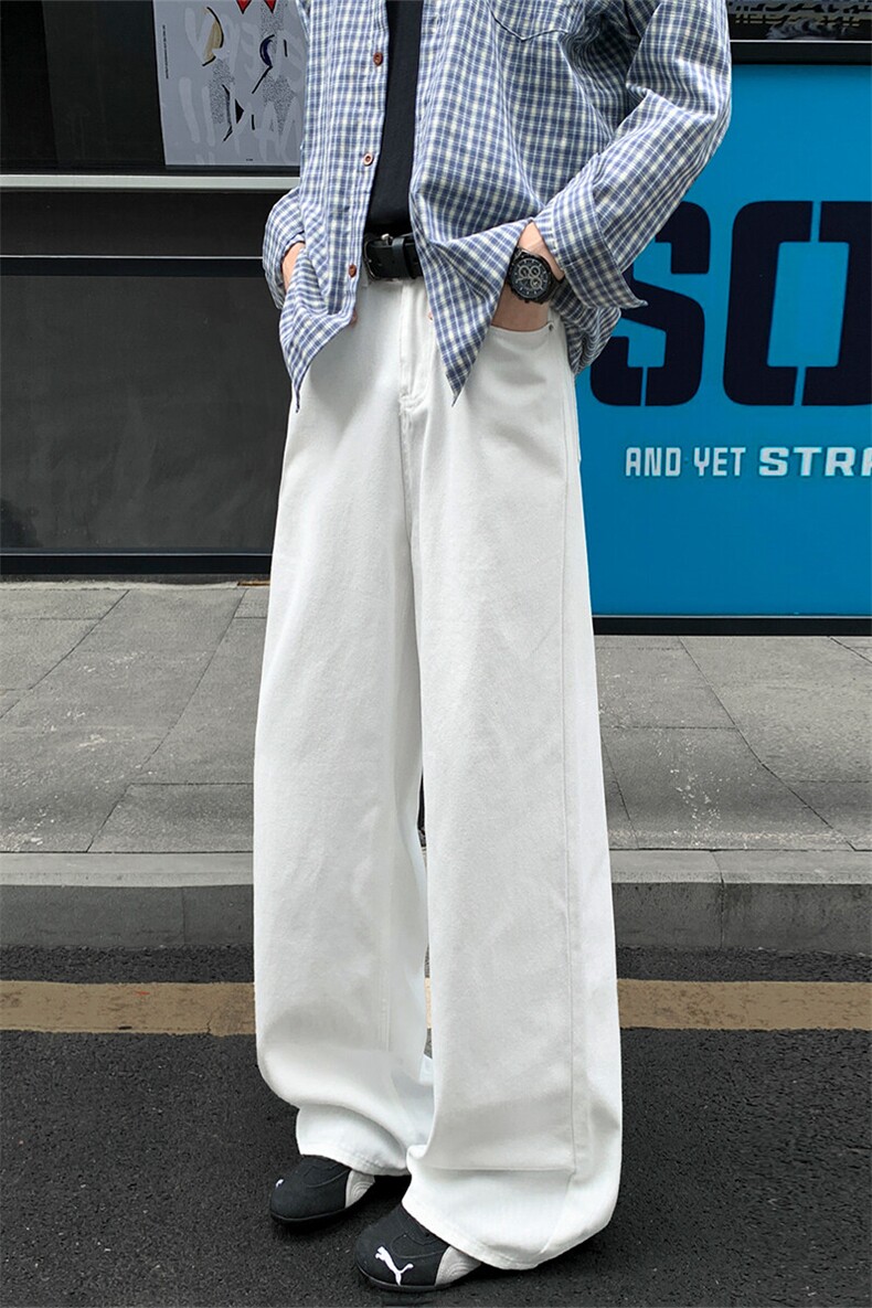 美式白色牛仔裤C7110-TP4578宽松慵懒裤子男女直筒阔腿裤,男装牛仔裤,电商A102