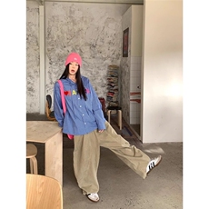 EAHO美式复古多巴胺廓形弯刀裤男女宽松休闲直筒阔腿工装长裤，男装牛仔裤，星座506A
