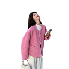 现货玫红色羊羔毛外套2C007-177-P195-k288，女装棉衣/棉服，2C007