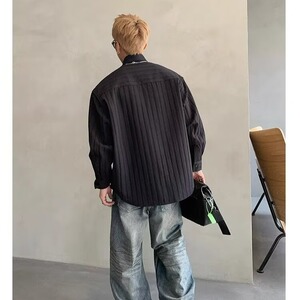 网络图新品轻熟风设计感纹理宽松长袖衬衫痞帅男衬衣外套C70-P68图片