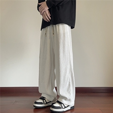 2026春夏条纹大码男纹理提花直筒宽松拖地裤K9711/特P30白色，男装休闲裤，电商A094