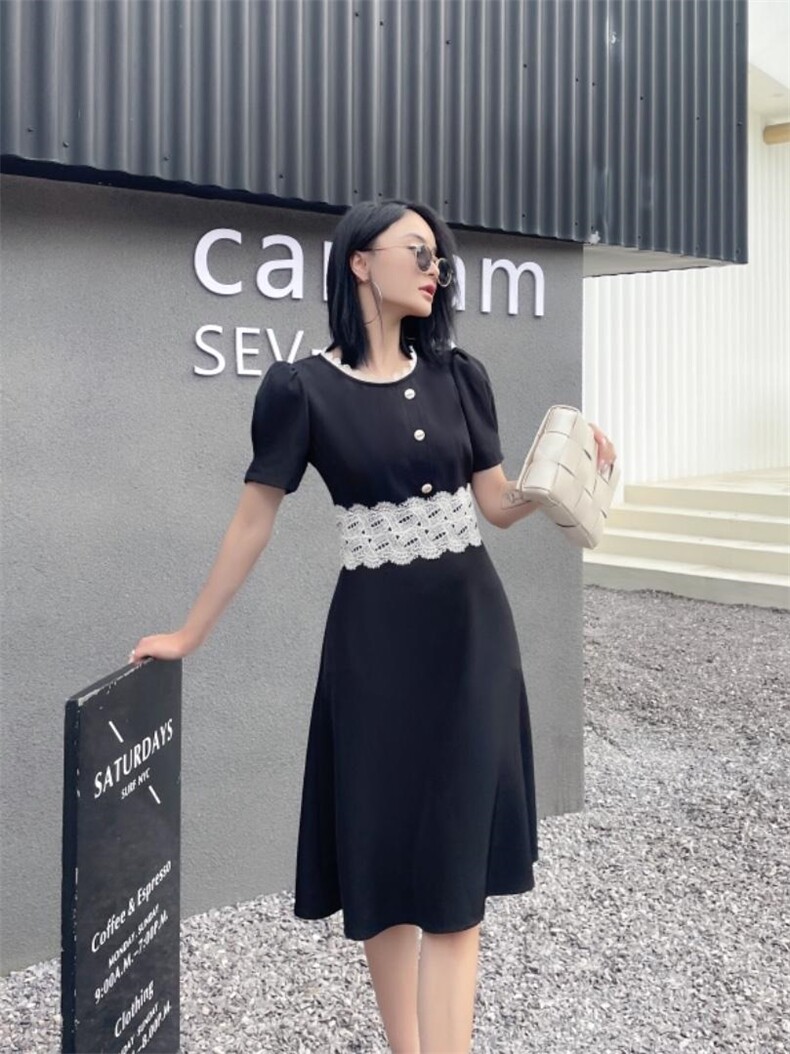 气质修身刺绣蕾丝拼接连衣裙，女装连衣裙，天使公主