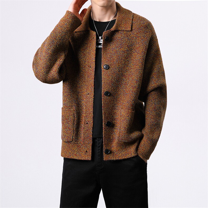 【抖音得物】2025秋季时尚毛衣针织开衫翻领男士宽松长袖，男装针织衫/毛衣，电商A113