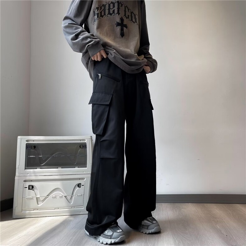 美式工装裤子男秋季新款高腰垂感宽松直筒休闲阔腿运动裤西裤，男装西裤，星座1013