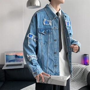 男秋季外套潮牌街头牛仔夹克R002P65图片