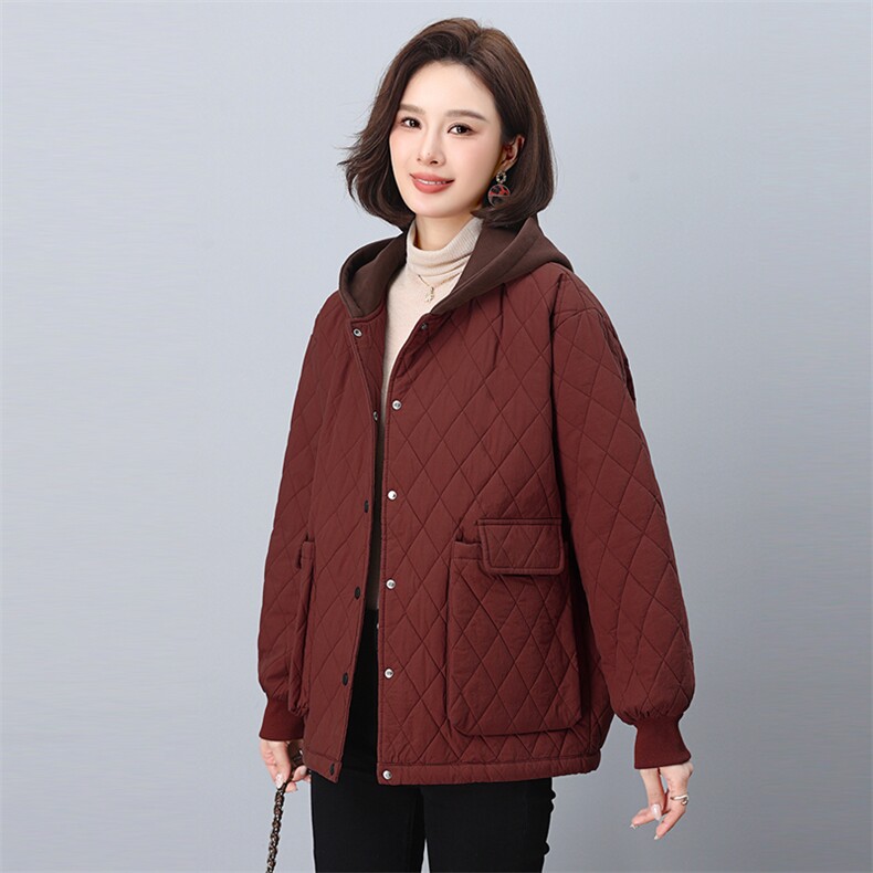 2024年冬季新款加厚保暖棉衣棉服女连帽韩版菱格休闲棉袄短外套女,女装棉衣/棉服,悦见她