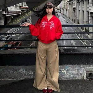 Galiren新款美式街头蛇年连帽卫衣外套开衫男女复古短款上衣潮图片