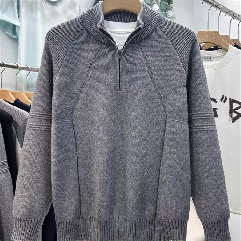 M509-P69美式半高领拉链针织衫男硬汉修身长袖线衣鹿毛绒,男装针织衫/毛衣,电商B323A