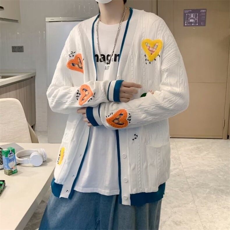 休闲潮流V领长袖针织衫开衫毛衣潮秋季ins男青春流行文艺2022图片