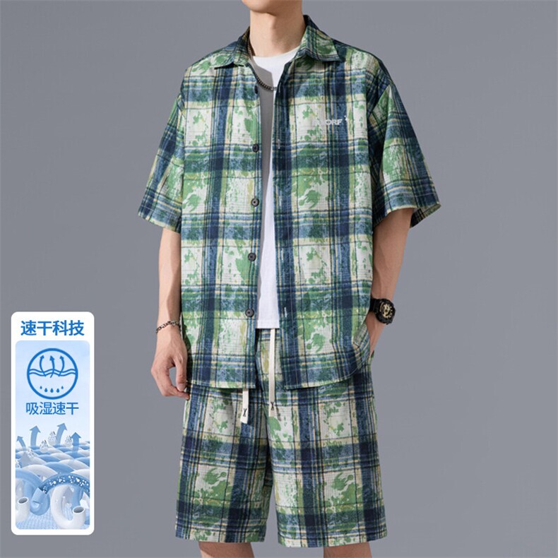 2025夏季新款无影墙大码冰丝短袖衬衫套装M-5XHQ25469-P55,男装衬衫,电商A022