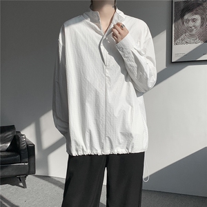 时尚立领棒球服衬衫韩版户外宽松抽绳防晒外套衬衫男冲锋衣 P42,男装防晒衣,电商B319