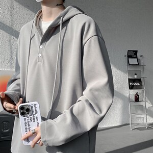 连帽卫衣男春季新款港风宽松华夫格大码长袖套头上衣CH59-P38图片