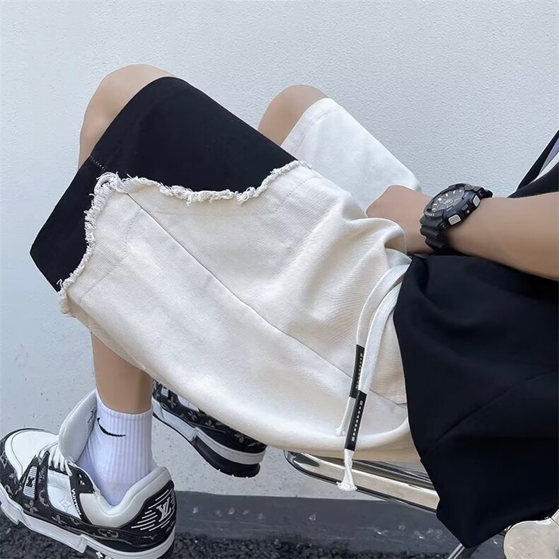 不规则设计感短裤男夏季潮5分休闲裤美式复古工装纯棉五分裤P36,男装休闲裤,星座1116-2