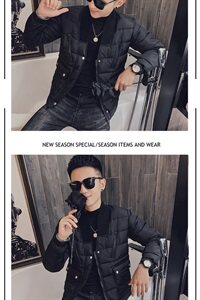 冬季社会小伙休闲韩版毛线领厚棉衣修身棉服外套M7257-P128控165图片