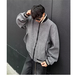 新款简约日系流行慵懒潮流原宿文艺ins时尚棒球服毛呢外套气质图片