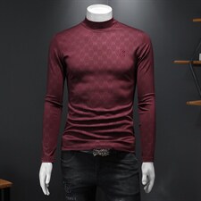 丝光棉加绒加厚印花打底衫两翻领T恤冬男钱塘6016-CC2021-85假摸，男装针织衫/毛衣，钱塘6016