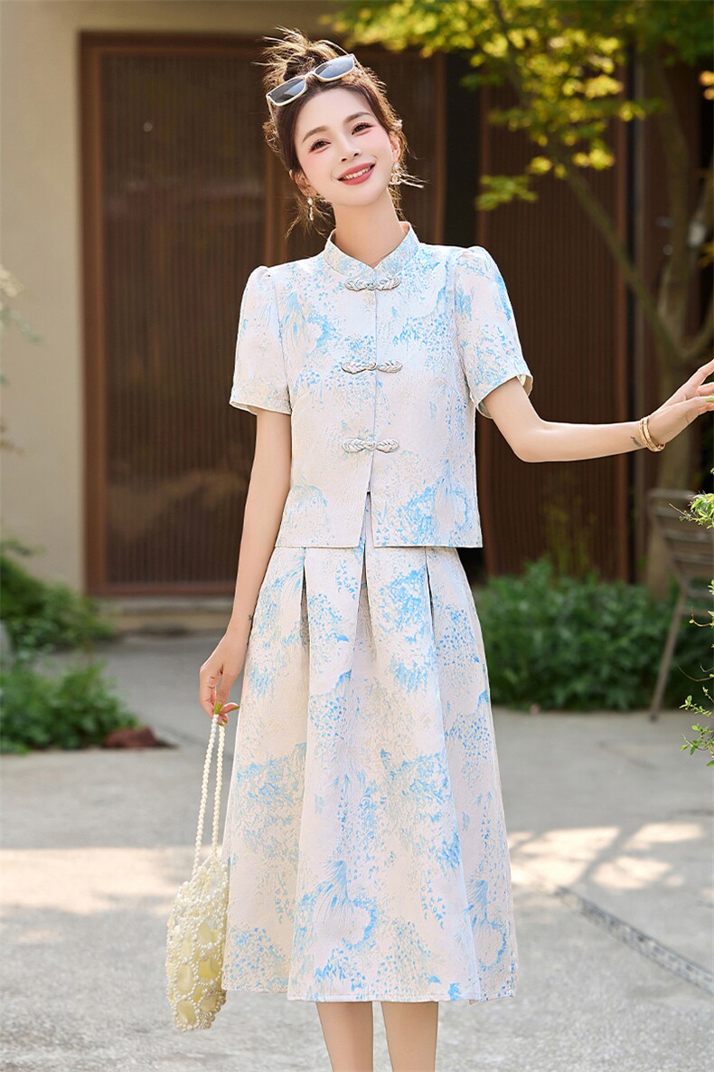 设计感绝美独特女2025夏新中式设计感显瘦外套时尚百褶裙两件,女装连衣裙,罗得堡