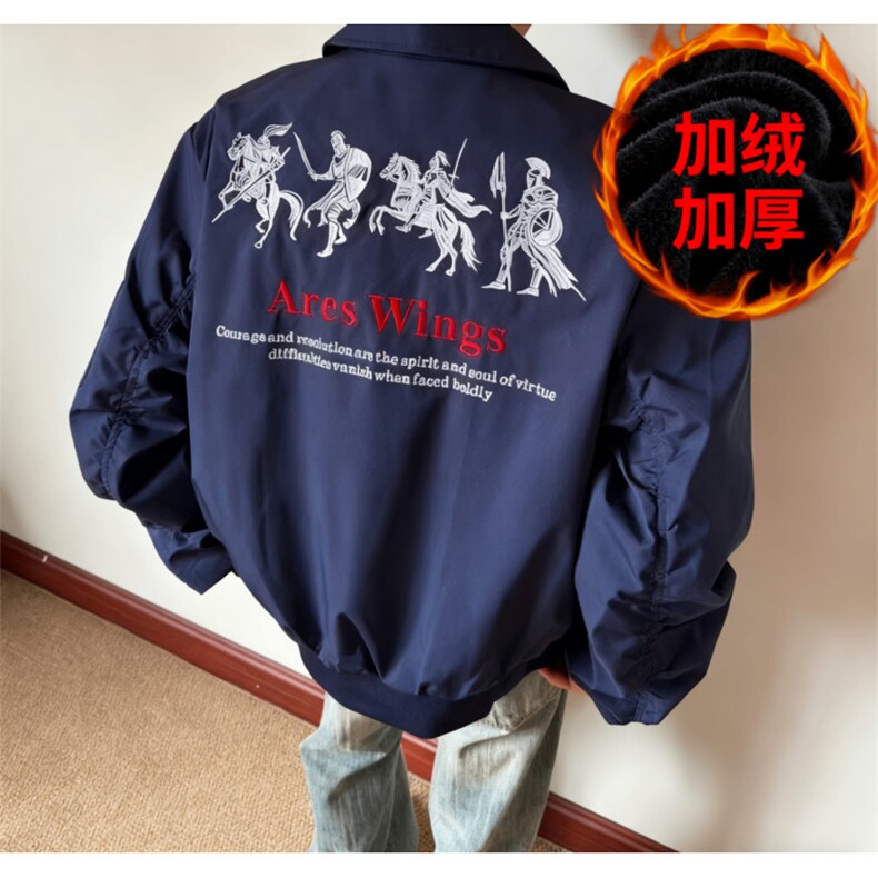 美式宽松斯巴达时代刺绣加绒夹克潮牌情侣男女,男装夹克,四季星座505