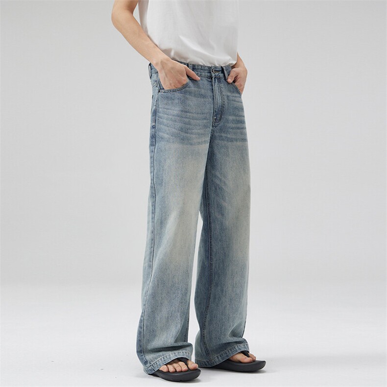 2025春夏新款浅蓝水洗牛仔裤男宽松直筒A字垂感简约基础款裤子潮，男装牛仔裤，星座301D-3