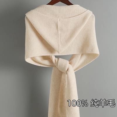 时尚女士秋冬羊毛抽条戴帽披肩保暖舒适百搭显瘦,饰品披肩,洁纯羊绒
